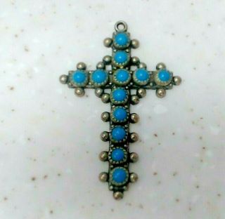 Vintage 925 Sterling Silver Bell Turquoise Cross Pendant