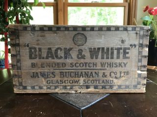 Antique Vintage Black & White Blended Scotch Whisky Wood Crate Box