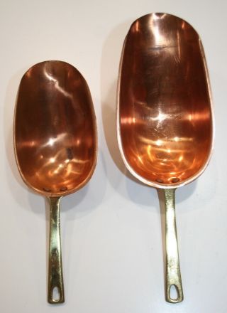Vintage Kitchen Measuring Scoops Copper W Brass Handles Flour Sugar Euc
