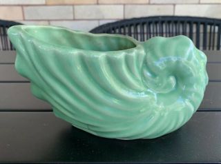 Vintage Ceramic Green Conch Shell Planter Usa Pottery