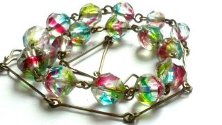 Czech Vintage Art Deco Iris Rainbow Faceted Glass Bead Necklace