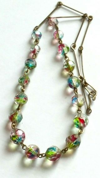 Czech Vintage Art Deco Iris Rainbow Faceted Glass Bead Necklace 4