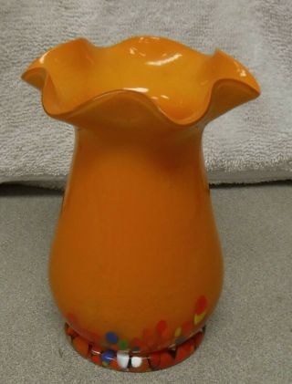 Vintage Czech Bohemian / Art Deco Orange Ruffled,  Splattered Base Vase 4 1/2 "
