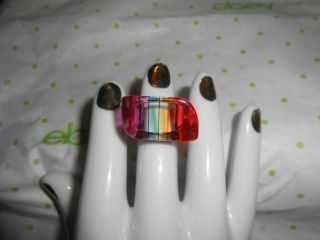 Vintage Hippy Era Rainbow Transparent Lucite Chunky Ring,  Unisex Lgbtq,  Sz 9 - 1/4