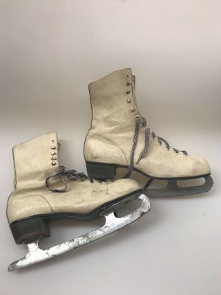 Vintage Womens Ice Skates Size 9 White Display Crafts Painting