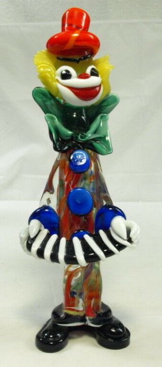 Vintage Murano 11 " End Of The Day Striped Musical Clown W/accordion 358