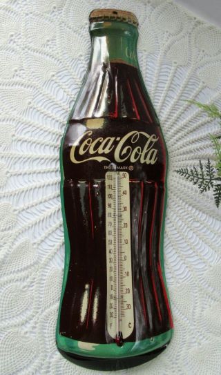 Vintage Collectible Tin Coca Cola Bottle Thermometer 16 " Green Back No Markings