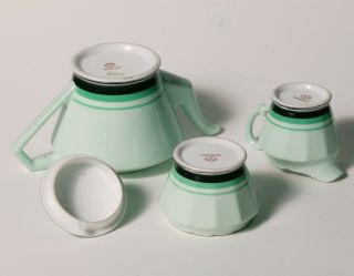 Vintage Art Deco NORITAKE TEA POT CREAM & SUGAR SET - Green w/ Platinum Accents 4