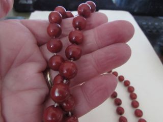 Vintage Reddish Plastic Round Beaded Necklace About 40 " Long