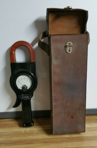 Vintage Weston Model 633 Amperes A.  C.  Clamp On Amp Meter With Leather Case