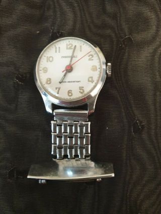 Vintage Watch Nurses Drop Ingersoll Wind Up Silver Metal Shock Resistant Brooch