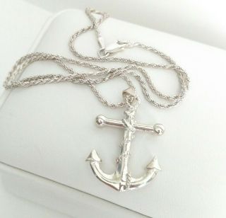 Vintage Big Sailor Anchor Nautical 925 Sterling Silver Pendant Necklace Unisex