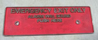 Vintage Emergency Exit Only Cast Aluminum Braille Sign Small Door Push