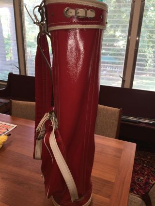 Vintage 1960s Golf Bag Red Leather - Look Canvas And Vinyl,  Rare Display