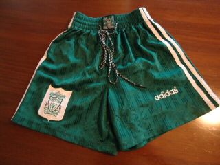 Liverpool 1996 Adidas Green & White Away Shorts 28 " Rare Vintage