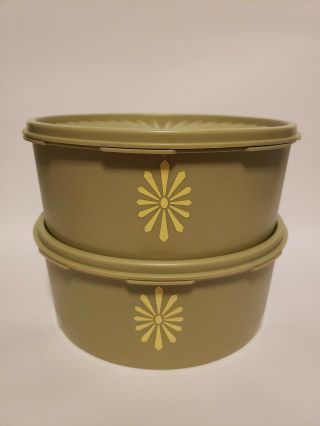 2 Vtg Tupperware Containers 1204 - 3 1204 - 4 Servalier W Lids Olive Avocado Green