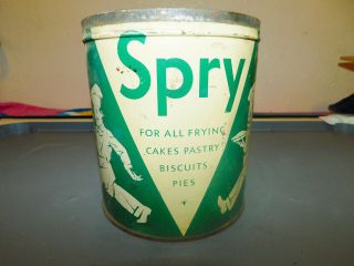 Vintage Lever Bros.  Spry Vegetable Shortening 3 Lb.  Tin Litho Can No Lid