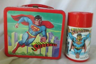 Vintage Superman Metal Lunchbox & Thermos 1978 Aladdin Christopher Reeve Movie