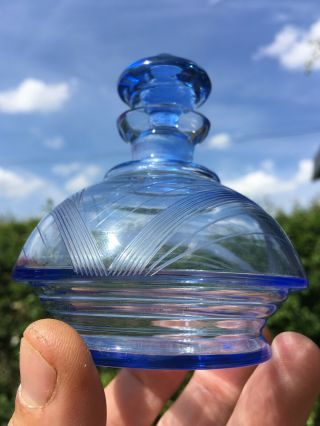 Vintage Art Deco Sapphire Blue Glass & Wheel Cut Perfume Scent Bottle 30s 40s