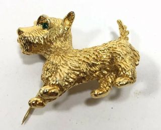 Vintage Crown Trifari Gold Tone Scottie Dog Pin Brooch 1948 Jewelry Pet
