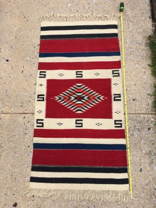 Vintage Mexican ? Serape Saltillo Wool Blanket Rug 55 X 26