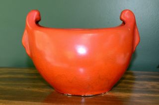 Vintage Weller Pottery Bowl Vase 7 " Wide Red Orange