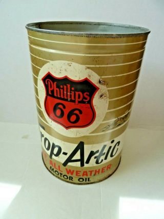 Vintage Phillips 66 Trop - Artic Motor Oil Metal 5 Quart Can - 9.  5 " Tall