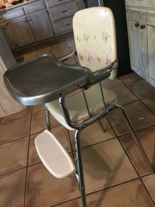 Vtg Cosco Baby High Chair Metal Chrome Vinyl Tray Footrest Mid - Century Modern