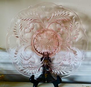 Large Vintage Pink Depression Glass Cake Plate Serving Platter 12 Inch Diameter