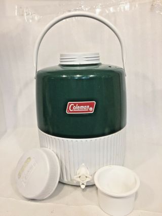 Vintage 1984 2 Gallon Coleman Water Cooler With Drinking Cup Green Usa