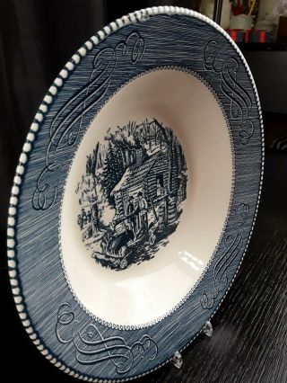 Vintage Blue And White Currier And Ives Round Serving Bowl 9 " Maple Sugaring