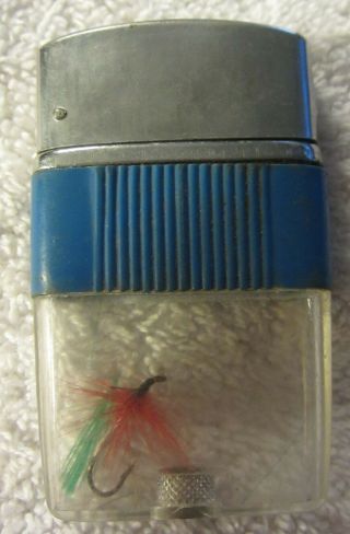 Vintage Scripto Vu - Lighter Fly Fisherman - Blue Band,  Fishing Lure,  See Through