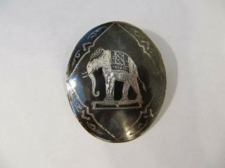 Vintage Sterling Siam Niello Elephant Pin 7.  8 Grams