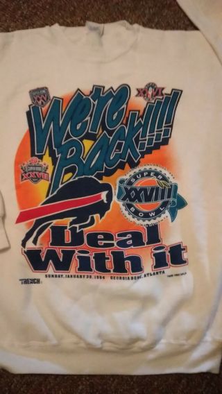 Vintage 90s Mens Xl Superbowl Xxviii Buffalo Bills Sweathirt Deal With It White