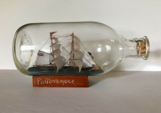 Handmade Vintage Ship In A Bottle Great Britain Flag Porto Venere