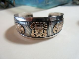 Vintage Sterling Silver 18k Yg Mayan Sun God Kinich Cuff Bracelet