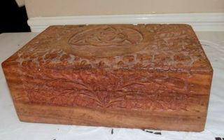 Vintage Wicken Witch 3 Sisters Hand Carved Ornate Wooden Spell Potion Box