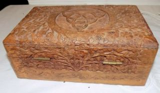 Vintage Wicken Witch 3 Sisters Hand Carved ornate wooden Spell Potion Box 3