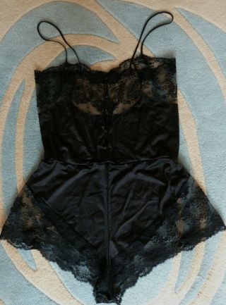 Lejaby Vintage Black Lace Teddy Body Play Suit Size M (approx Uk 14)