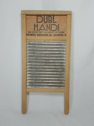 Vtg Dubl Handi Washboard Columbus Ohio Wood Metal Travel Size Laundry Musical