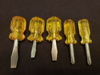 Set Of 5 Vintage Ivy Tool And Other Stubby Phillips & Flathead Screwdrivers
