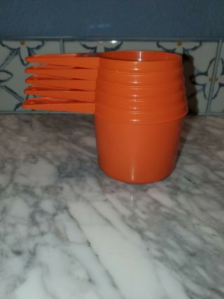 Vintage Tupperware Set Of 5 Orange Nesting Measuring Cups Missing One Vgc