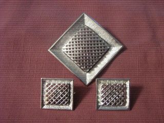 Vintage Sarah Coventry Demi Brooch/pin & Earring Set " Criss Cross " 1971