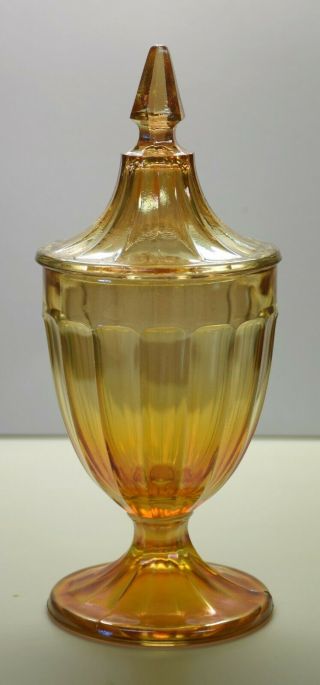 Iridescent Marigold Vintage Carnival Glass Candy Dish/lidded Pedestal Jar