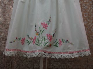 Pretty Apron Made W/vtg Hand Embr.  Pink Flowers/crochet Trim Cotton Pillowcase