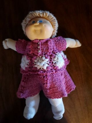 Cabbage Patch Doll Vintage Blonde Hair In Handmade Crochet Dress