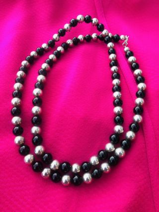 VTg Southwest STERLING SILVER and Onyx Bead necklace,  Taxco Style 2