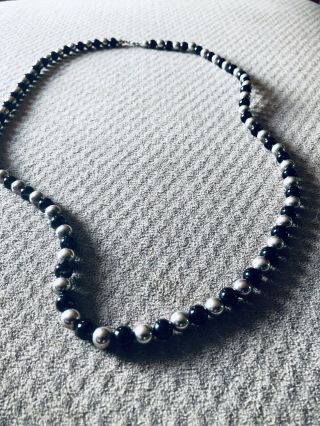 VTg Southwest STERLING SILVER and Onyx Bead necklace,  Taxco Style 3