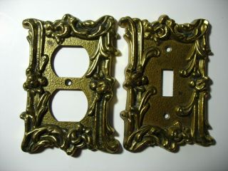 Vintage Set Of Metal Switch Plates Outlet Ornate Golden