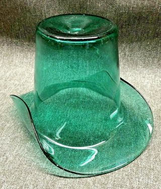 Vintage Blenko Hand Blown Glass Hat Vase Emerald Green